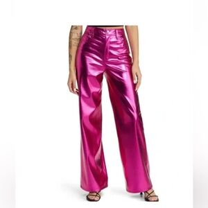 BLANKNYC BNWT Hot Pink Metallic Faux Leather Wide Leg Pants Size 26